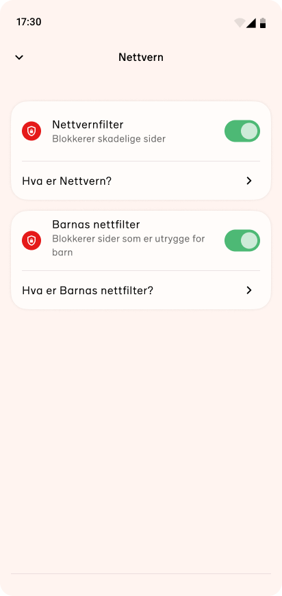 Nettvern i Altibox Hjem-appen